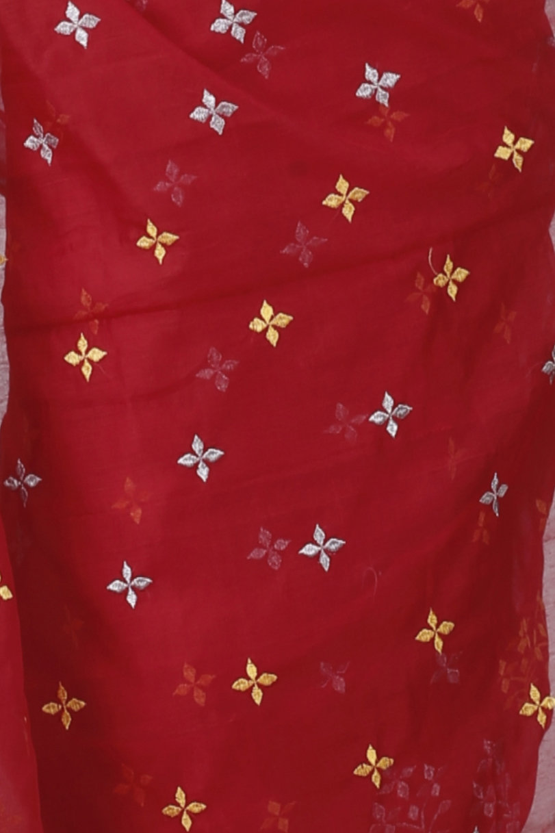 Red Blended Cotton Tamasi Hand Loom Saree (1208)